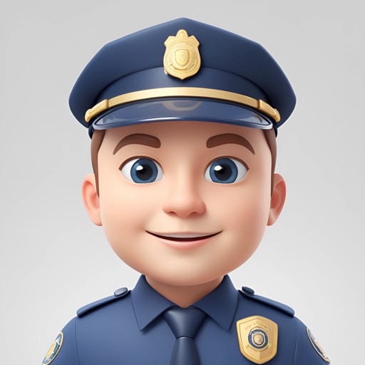 a close up of a cartoon police officer with a smile