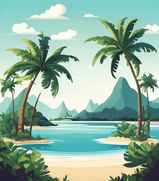 a picture of a tropical beach with palm trees