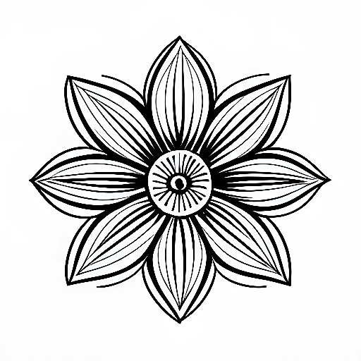 a black and white drawing of a flower with a center