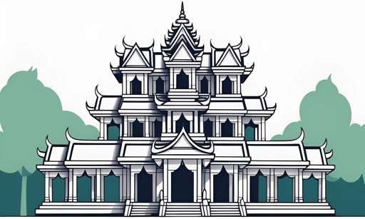 a drawing of a pagoda with a clock on top