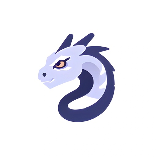 a white and blue dragon head with a black tail