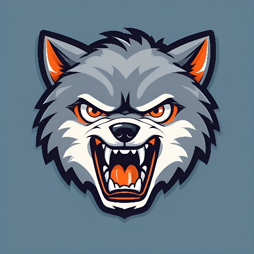 a wolf head with an orange and white face