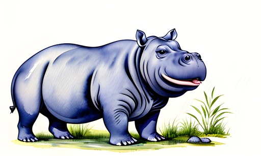 painting of a rhino standing in the grass with a white background