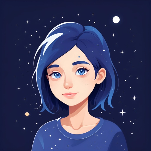 anime girl with blue hair and blue eyes staring at the moon