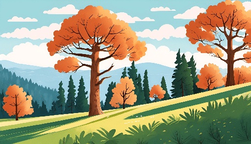a cartoon of a forest with trees and grass