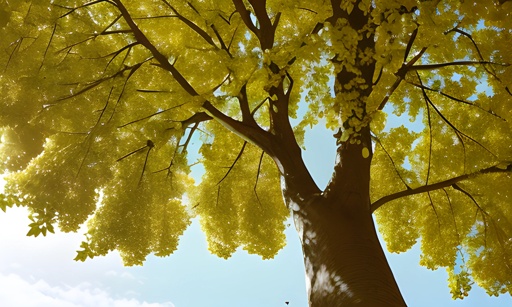a tree with yellow leaves and a bench under it