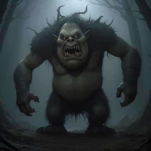 monster in a dark forest with a full moon