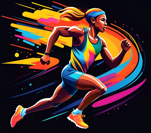 brightly colored illustration of a woman running with a colorful background