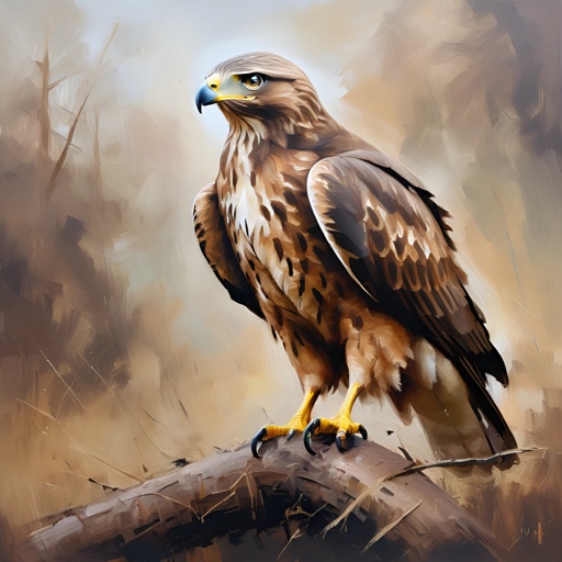 painting of a bird of prey perched on a branch in a forest