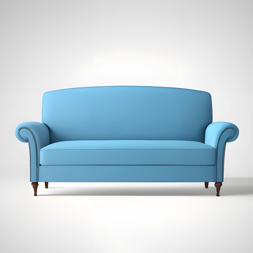blue couch with a wooden legs and a blue cushion