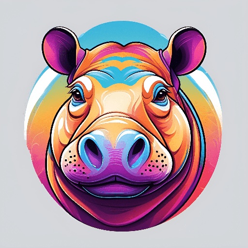 a hippo with a colorful face on a white background