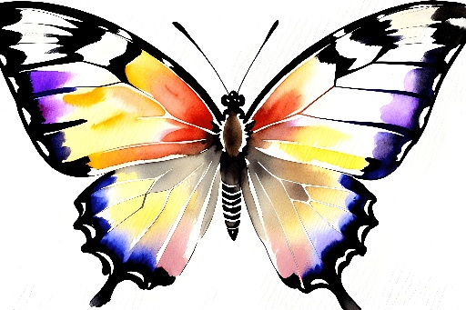 butterfly with colorful wings on white background with black and white stripes