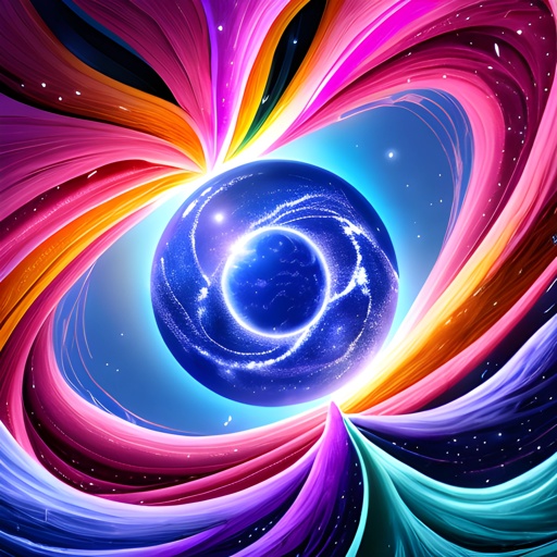 a brightly colored spiral design with a black hole in the center