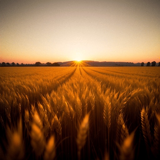 wheat field with the sun setting in the distance