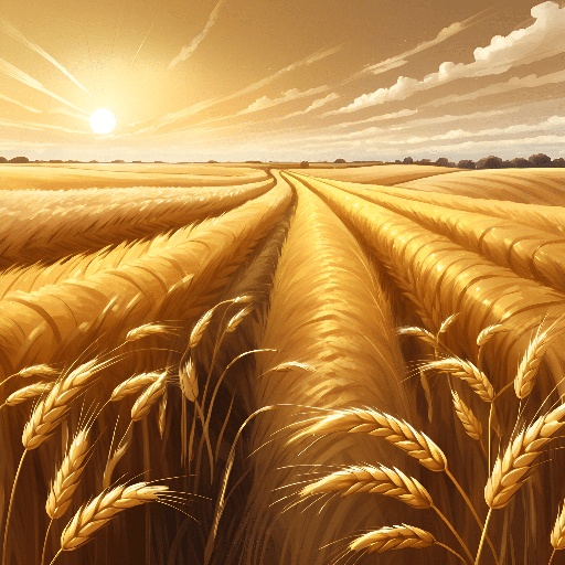 wheat field with a sun in the background