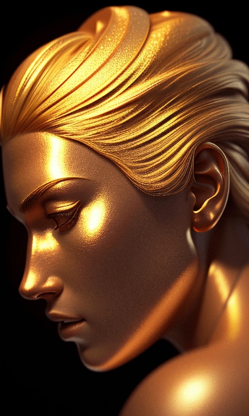 a close up of a woman with a golden hair and earrings