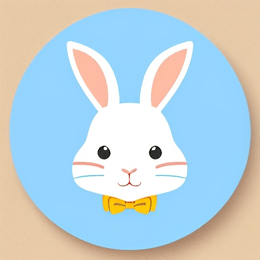 a white rabbit with a yellow bow tie on a blue circle