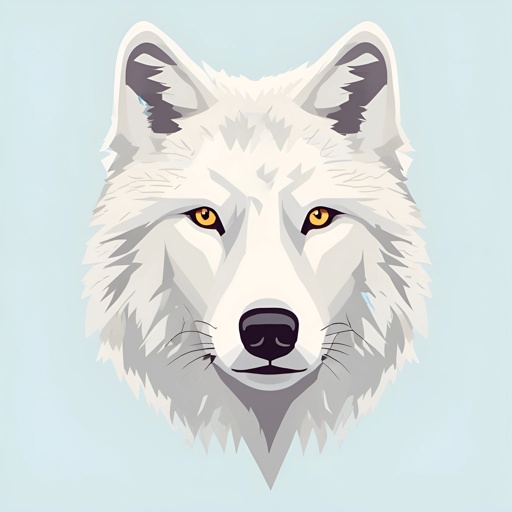 a white wolf with yellow eyes on a blue background