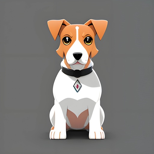 cartoon dog with collar and collar around neck sitting on grey background