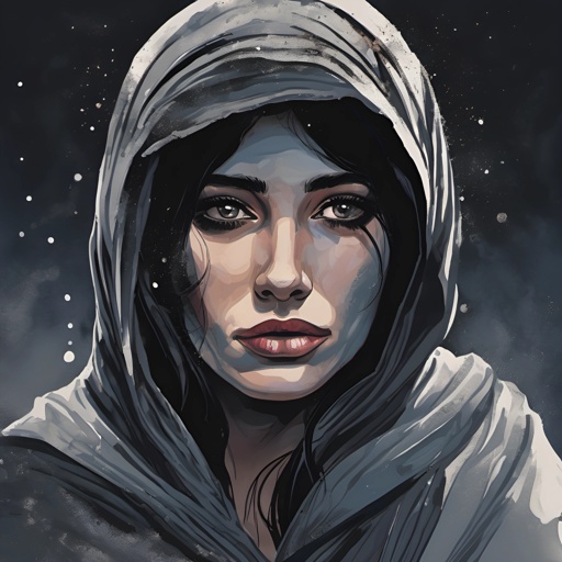 painting of a woman with a hood on her head