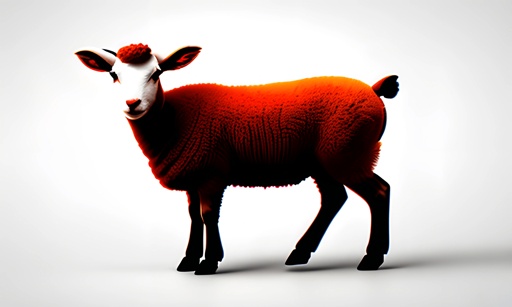 a red sheep standing in a white room