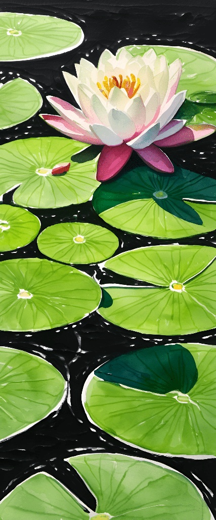 a painting of a white flower on a pond