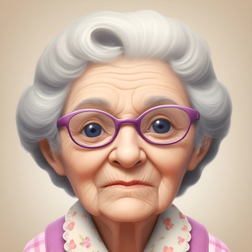 an old woman with glasses and a pink shirt is staring at the camera