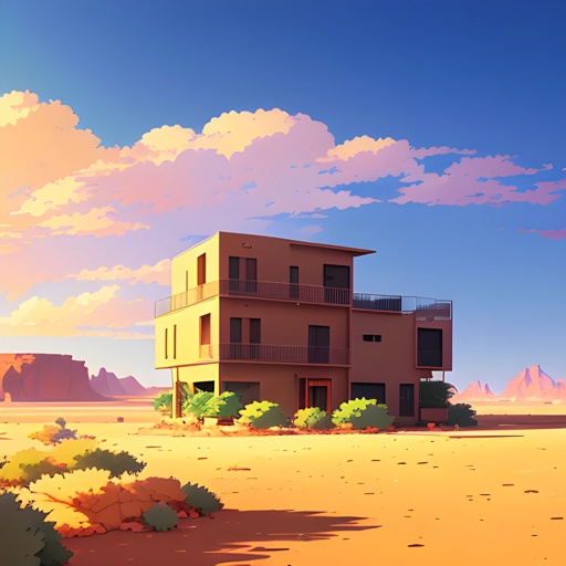 a building in the desert with a sky background