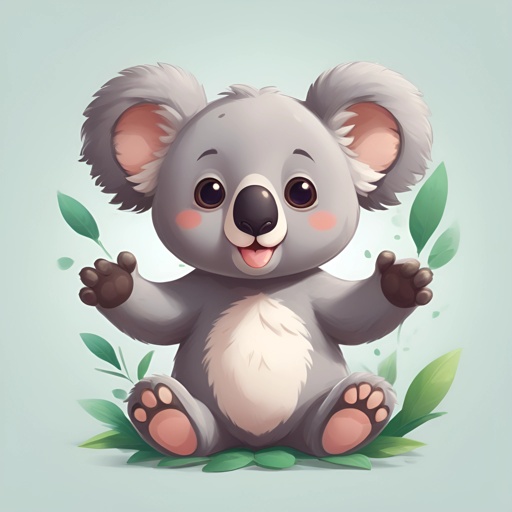 cartoon koala bear sitting on the ground with leaves and leaves