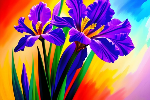 purple flowers in a vase with a colorful background