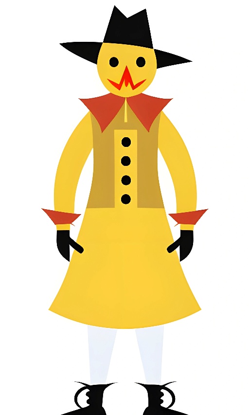 cartoon image of a scare with a hat and a coat