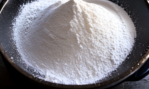 flour in a bowl with a spoon on a table