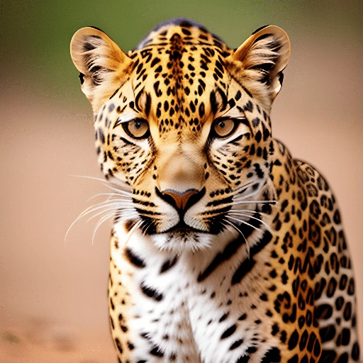 leopard with a very large face and a very long tail
