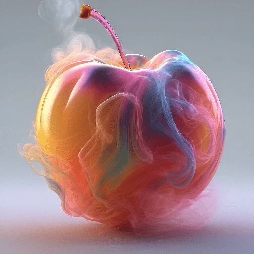 a colorful apple with a smoke trail coming out of it