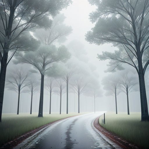 a road that is surrounded by trees in the fog