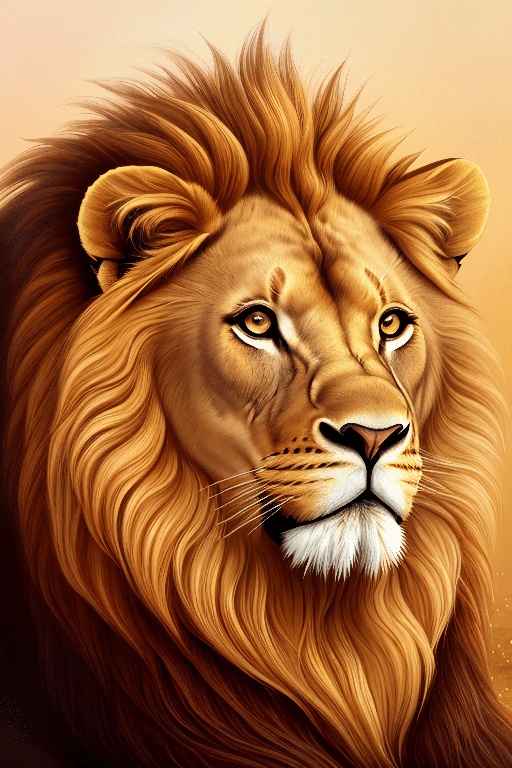painting of a lion with a golden mane and a brown background