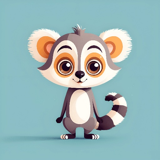 cartoon illustration of a cute little raccoon with big eyes