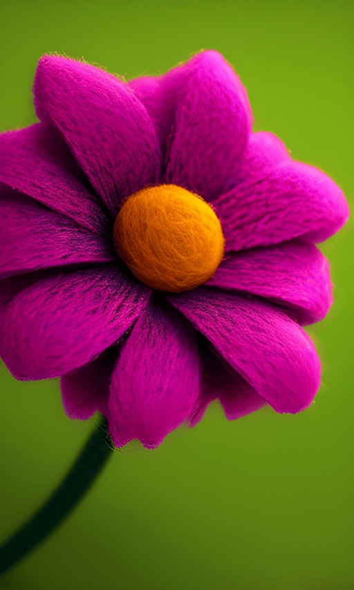 purple flower with yellow center on stem against green background