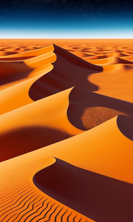view of a desert with sand dunes and a star filled sky