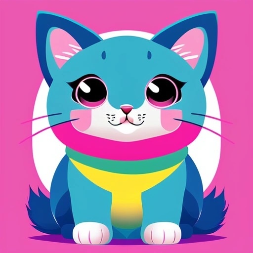 a cartoon cat with a scarf sitting on a pink background