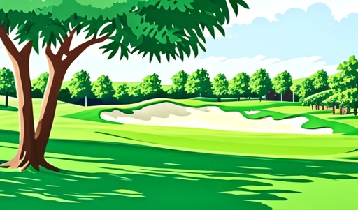 illustration of a golf course with a tree and a green course