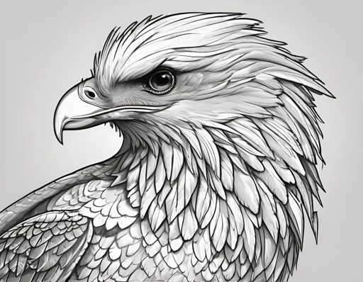 drawing of a bird of prey with a black and white background