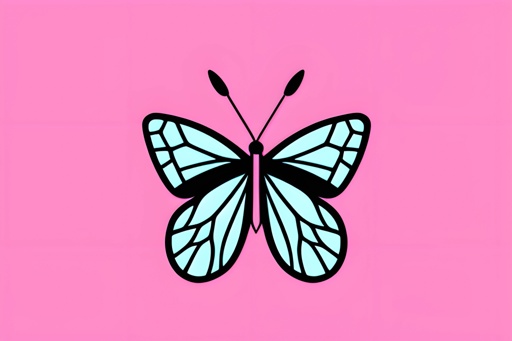 a butterfly with a black and white outline on a pink background