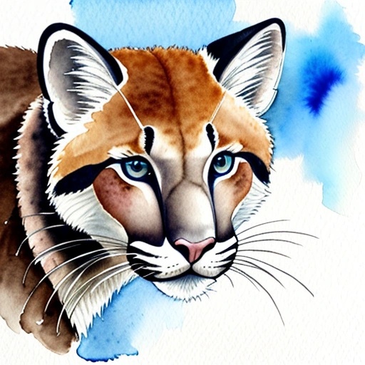 painting of a cougar with blue eyes and a white nose