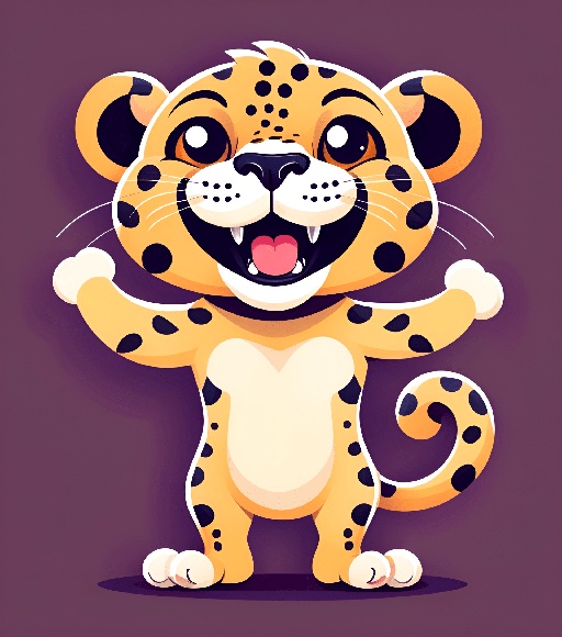 cartoon leopard with open mouth and paws raised up