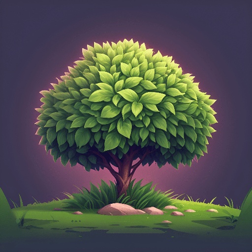 a tree with green leaves on a grassy hill