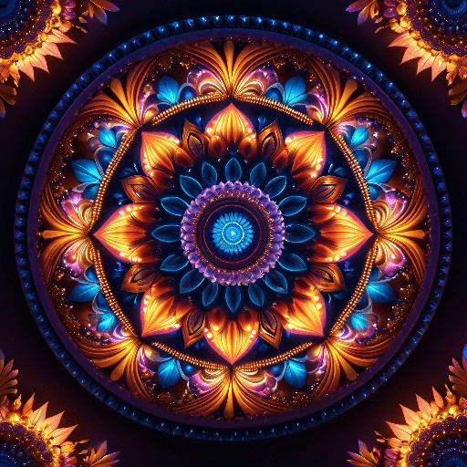 a close up of a colorful circular design with a star in the middle
