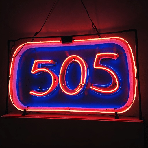 neon sign with the number 505 in red and blue