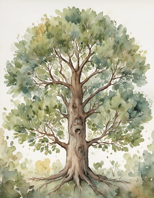 a painting of a tree with a heart shaped hole in it