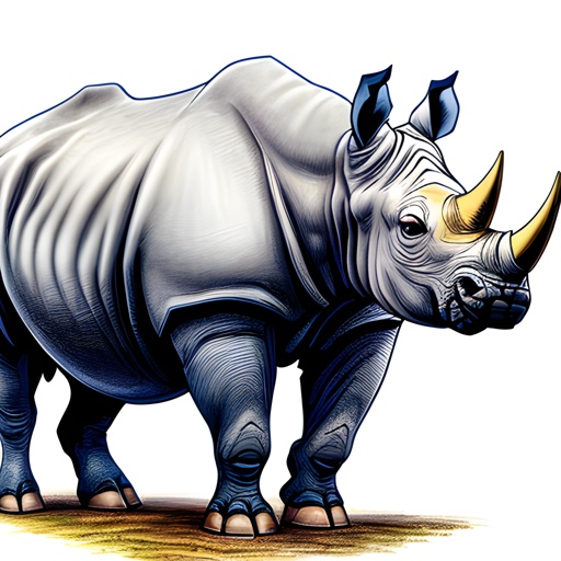 drawing of a rhino standing in a field with a white background